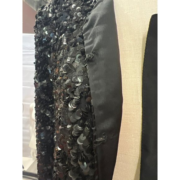 Vintage Laurence Kazar Black Sequined Long-Sleeve Jacket Blazer Evening Coat For - Picture 10 of 13